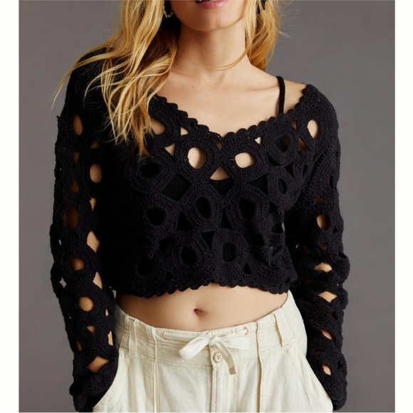 Anthropologie Tops - Anthropologie Maeve Cut-Out Crochet Topper in Black